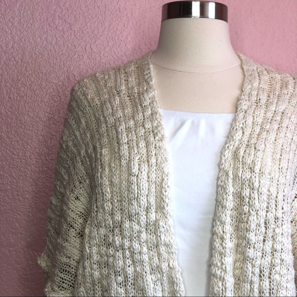 Free People Cotton V-Neck Off-White Oversized Cardigan- Size Small - Picture 3 of 9